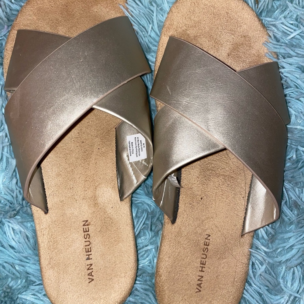 Metallic Gold Van Heusan Slides (M) NWOT